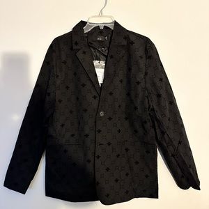 Unisex Letter C Embossed Blazer Black 2 Button Front